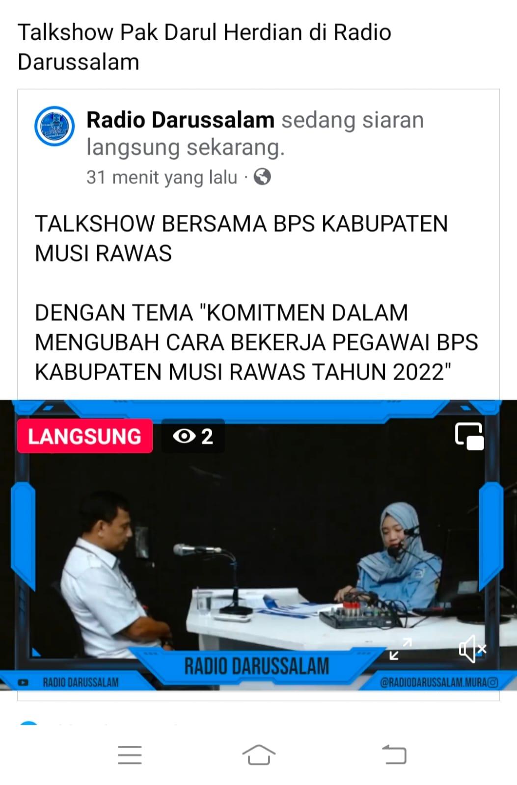 Talkshow Radio Darussalam dengan tema Komitmen Pegawai BPS